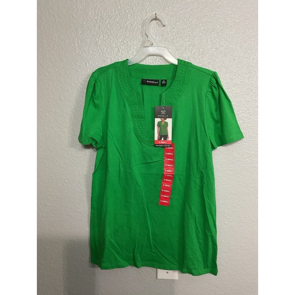 Rafaella Green Blouse Size X- Small NWT Short-Sleeve